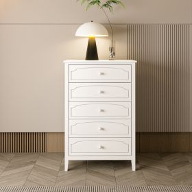 White Contemporary Roman Style, Solid Wood 5 Drawers Chest Bedroom Furniture, Drawer Storage, Tall Chest, Dresser 5 Drawers for Bedroom, Nursery.