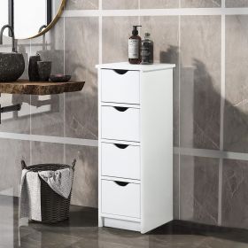 Floor Cabinet, Wooden Side Storage Organizer, 4 Drawers Free-Standing Cabinet for Nursery, Bathroom/Hallway/Living Room, White