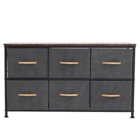 3-Tier Wide Drawer Dresser, Storage Unit with 6 Easy Pull Fabric Drawers and Metal Frame, Wooden Tabletop for Closets, Nursery, Dorm Room, Hallway,Gra