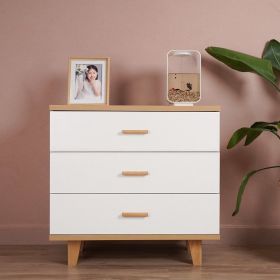 Three Drawer Storage Cabinet Chest Bedside Table Dresser Simple Bedroom Furniture Solid Wood Feet and Handles Fashionable Bedside Cabinet