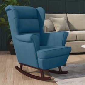 Rocking Chair with Solid Wood Rubber Legs Blue Velvet