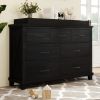 Rustic Farmhouse Style Solid Pine Wood Blackwash Seven-Drawer Dresser with Changing Topper for Nursery, Bedroom, Coffee
