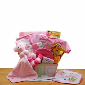 Easy as ABC New Baby Gift Basket-Pink