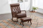 COOLMORE Rocking Chair With Ottoman, Mid-Century Modern Upholstered Fabric Rocking Armchair, Rocking Chair Nursery with Thick Padded Cushion, High Bac