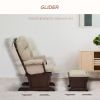 HOMCOM Nursery Glider Rocking Chair with Ottoman, Thick Padded Cushion Seating and Wood Base, Cream White