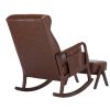 COOLMORE Rocking Chair With Ottoman, Mid-Century Modern Upholstered Fabric Rocking Armchair, Rocking Chair Nursery with Thick Padded Cushion, High Bac