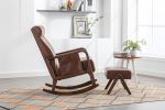 COOLMORE Rocking Chair With Ottoman, Mid-Century Modern Upholstered Fabric Rocking Armchair, Rocking Chair Nursery with Thick Padded Cushion, High Bac