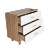 Three Drawer Storage Cabinet Chest Bedside Table Dresser Simple Bedroom Furniture Solid Wood Feet and Handles Fashionable Bedside Cabinet