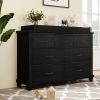 Rustic Farmhouse Style Solid Pine Wood Blackwash Seven-Drawer Dresser with Changing Topper for Nursery, Bedroom, Coffee