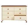 Wooden Storage Dresser with 6 Drawers, Storage Cabinet for kids Bedroom,Cream+Walnut