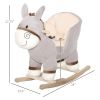 Qaba Kids Rocking Chair, Plush Ride On Rocking Horse Donkey with Sound, Wood Base Seat, Safety Belt, Baby Toddler Rocker Toy for 18 - 36 Months, Gray