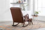 COOLMORE Rocking Chair With Ottoman, Mid-Century Modern Upholstered Fabric Rocking Armchair, Rocking Chair Nursery with Thick Padded Cushion, High Bac