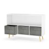 Kids bookcase with Collapsible Fabric Drawers, Children's Book Display, Toy Storage Cabinet Organizer, White/Gray