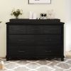 Rustic Farmhouse Style Solid Pine Wood Blackwash Seven-Drawer Dresser with Changing Topper for Nursery, Bedroom, Coffee