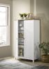 Claire White Storage Cabinet with Oak Accent Finish and Framed Slatted Panel Design