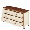Wooden Storage Dresser with 6 Drawers, Storage Cabinet for kids Bedroom,Cream+Walnut