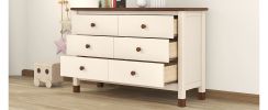 Wooden Storage Dresser with 6 Drawers, Storage Cabinet for kids Bedroom,Cream+Walnut