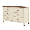 Wooden Storage Dresser with 6 Drawers, Storage Cabinet for kids Bedroom,Cream+Walnut