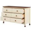 Wooden Storage Dresser with 6 Drawers, Storage Cabinet for kids Bedroom,Cream+Walnut