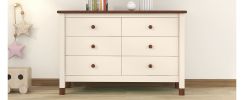 Wooden Storage Dresser with 6 Drawers, Storage Cabinet for kids Bedroom,Cream+Walnut