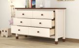 Wooden Storage Dresser with 6 Drawers, Storage Cabinet for kids Bedroom,Cream+Walnut