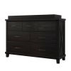 Rustic Farmhouse Style Solid Pine Wood Blackwash Seven-Drawer Dresser with Changing Topper for Nursery, Bedroom, Coffee
