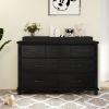 Rustic Farmhouse Style Solid Pine Wood Blackwash Seven-Drawer Dresser with Changing Topper for Nursery, Bedroom, Coffee