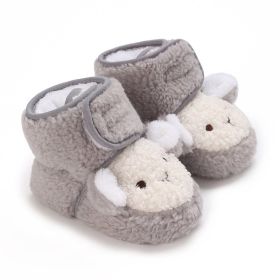 0-12 Months Old Male and Female Baby Thickened Non-slip Cartoon Cotton Shoes (Option: Gray-Inner Length 11cm)