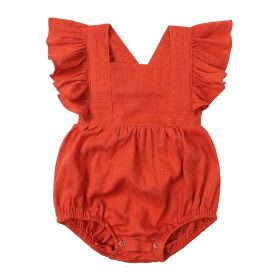 Baby Summer Flounced Sleeve Romper (Option: HY1622 Brick Red-73cm)