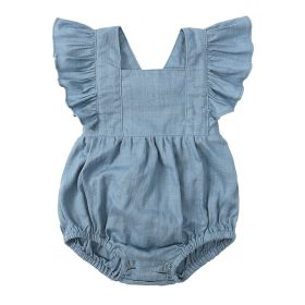 Baby Summer Flounced Sleeve Romper (Option: HY1622 Gray And Blue-66cm)