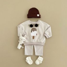 Two-piece Suit Boys and Girls Long Sleeve Trousers Suit Sportswear Autumn And Winter (Size/Age: 73cm (9-12M), Color: Apricot)
