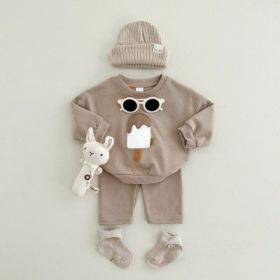 Two-piece Suit Boys and Girls Long Sleeve Trousers Suit Sportswear Autumn And Winter (Size/Age: 73cm (9-12M), Color: Camel)