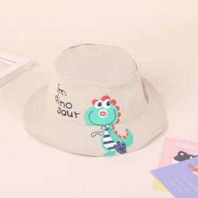 Children's spring, summer and autumn, fisherman hat, baby cute dinosaur, basin hat, big brim sunshade (Color: Khaki)