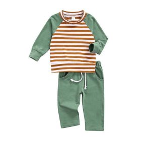 Baby Striped Pattern Contrast Design Hoodies Combo Solid Pants Sets (Size/Age: 73cm (9-12M), Color: Green)