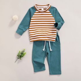 Baby Striped Pattern Contrast Design Hoodies Combo Solid Pants Sets (Size/Age: 73cm (9-12M), Color: Blue)