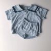 Baby 1pc Contrast Tape Lapel Tops & Shorts Navy Style College Sets