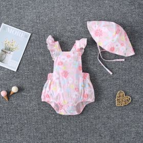 Baby Girl 1pcs Allover Floral Graphic Ruffle Onesies With Belted Hat (Size/Age: 66cm (3-6M), Color: Pink)