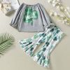 Baby Girl 1pcs 4-Leaves Cloverleaf Graphic, Long Sleeve Tops Combo, Cloverleaf Print Ruffle Hem Pants Sets