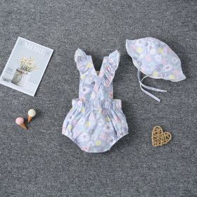Baby Girl 1pcs Allover Floral Graphic Ruffle Onesies With Belted Hat (Size/Age: 66cm (3-6M), Color: Blue)