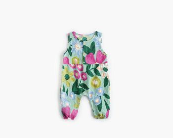 Baby Girl Floral Print Pattern Buttoned Design Sleeveless Rompers (Size/Age: 66cm (3-6M), Color: Green)