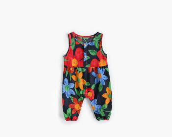 Baby Girl Floral Print Pattern Buttoned Design Sleeveless Rompers (Size/Age: 66cm (3-6M), Color: Black)