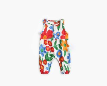 Baby Girl Floral Print Pattern Buttoned Design Sleeveless Rompers (Size/Age: 66cm (3-6M), Color: White)