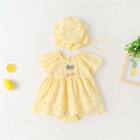 Baby Girl 1pcs Solid Color Hollow Carved Design Bow Onesies Dress (Size/Age: 66cm (3-6M), Color: Yellow)