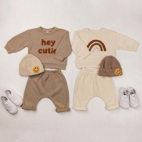Baby Rainbow & Letter Graphic Hoodie and Pant Set (Size/Age: 73cm (9-12M), Color: Beige)