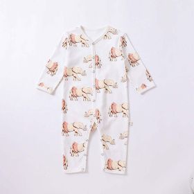 Baby Cartoon Animal Print Pattern Full Button Design Romper (Size/Age: 73cm (9-12M), Color: White)