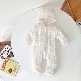 Baby Solid Color Crochet Knitted Pattern Thermal Knitted Romper (Size/Age: 66cm (3-6M), Color: White)