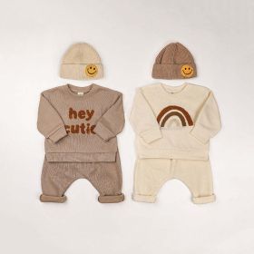Baby Rainbow & Letter Graphic Hoodie and Pant Set (Size/Age: 73cm (9-12M), Color: Brown)