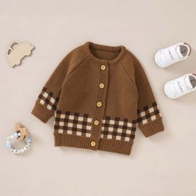 Baby Plaid Pattern Single Breasted Design Knitted Cardigan (Size/Age: 59cm (0-3M), Color: Coffee)