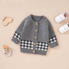Baby Plaid Pattern Single Breasted Design Knitted Cardigan (Size/Age: 59cm (0-3M), Color: Grey)