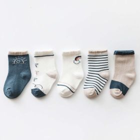 Baby Print Pattern Spring Autumn Cotton 1Bag=5Pairs Socks (Size/Age: XS (0-1Y), Color: Navy Blue (Dark Blue))